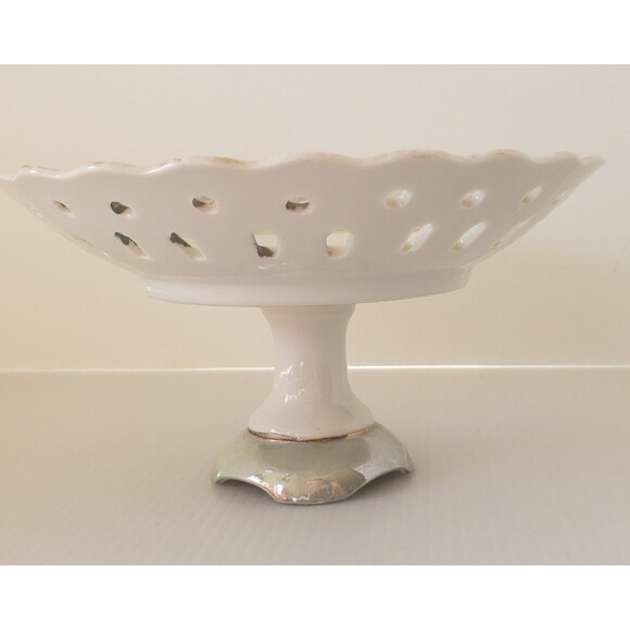 Antique Ucagco Pedestal Footed Pierced Fruit Hand Painted Ceramic Plate Luster - Picture 2 of 7